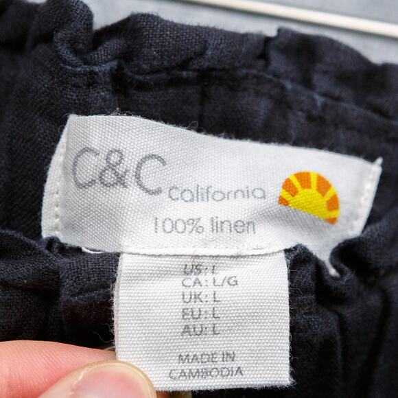 C & C CALIFORNIA 100% Linen Relaxed Fit Pants Elastic Waist Black Sz L - Picture 6 of 7
